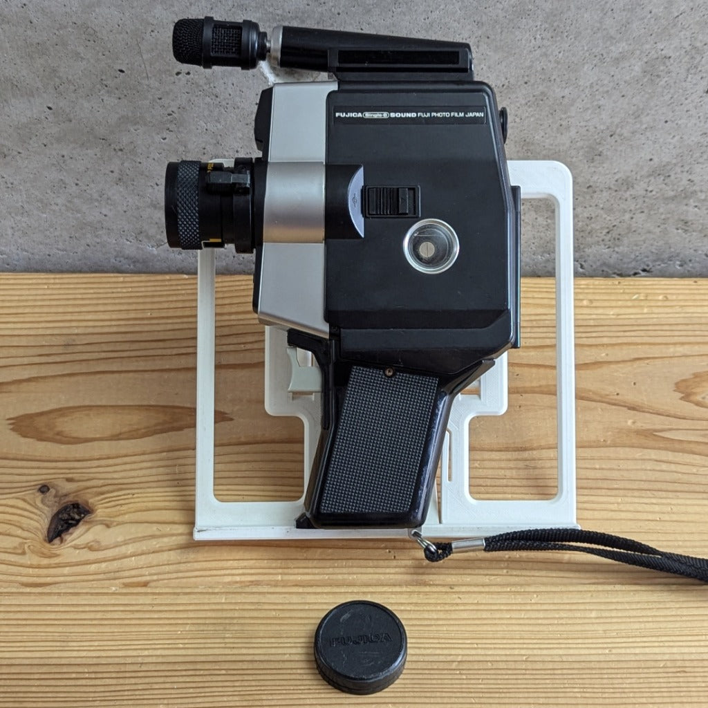Fujica Single-8 Sound P300 right side profile with run trigger and diopter adjustment