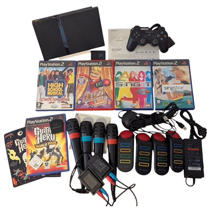 SONY PS2 - Slim BLACK SCPH-77004 - Karaoke/Buzz Set -  Playstation 2 PAL (TESTED)