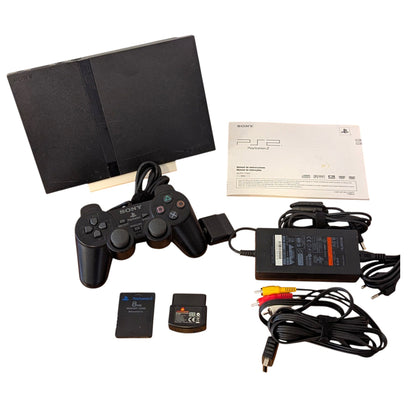SONY PS2 - Slim BLACK SCPH-77004 - Karaoke/Buzz Set -  Playstation 2 PAL (TESTED)