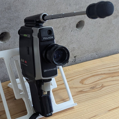 Fujica Single-8 Sound P300 camera with telescopic boom microphone extended