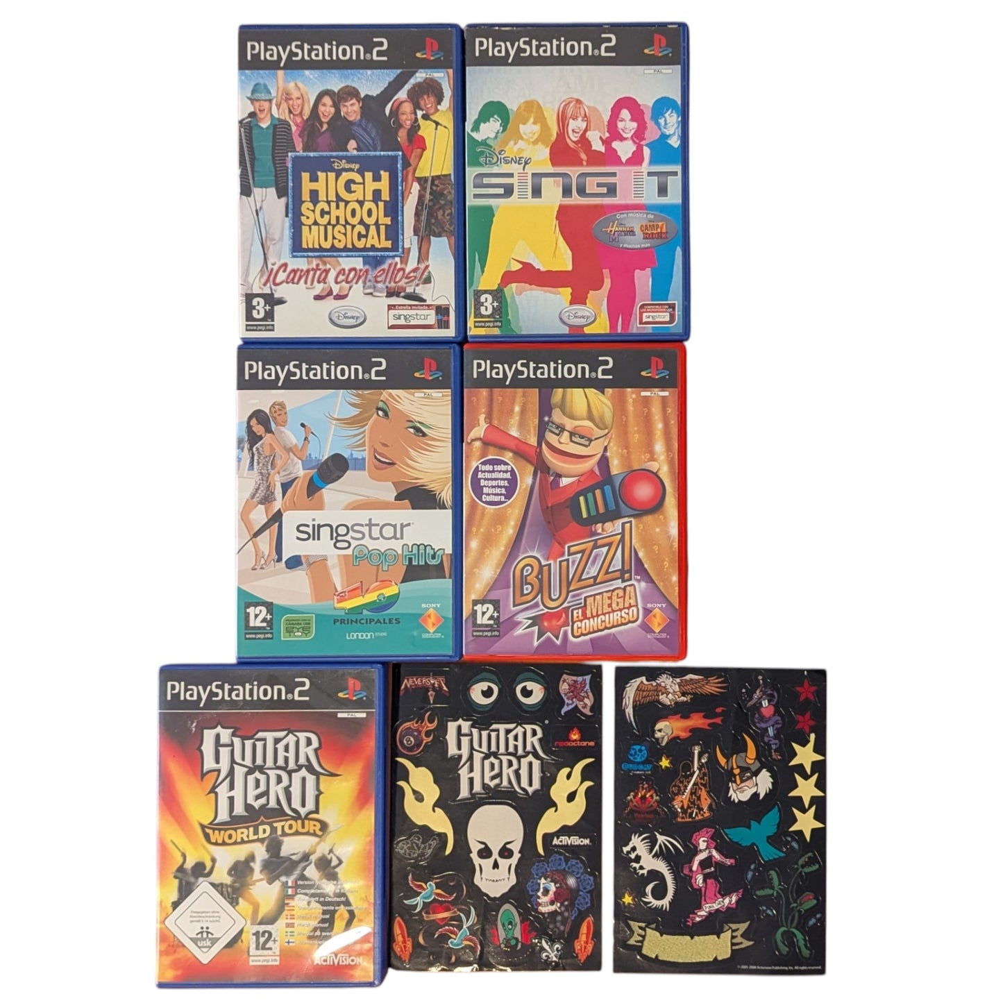 SONY PS2 - Slim BLACK SCPH-77004 - Karaoke/Buzz Set -  Playstation 2 PAL (TESTED)