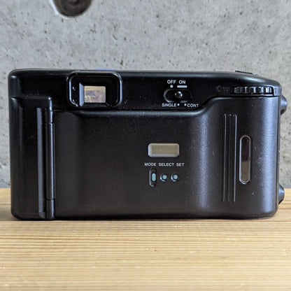 Olympus AZ-1 Zoom rear view showing QuartzDate calendar unit viewfinder and power switch