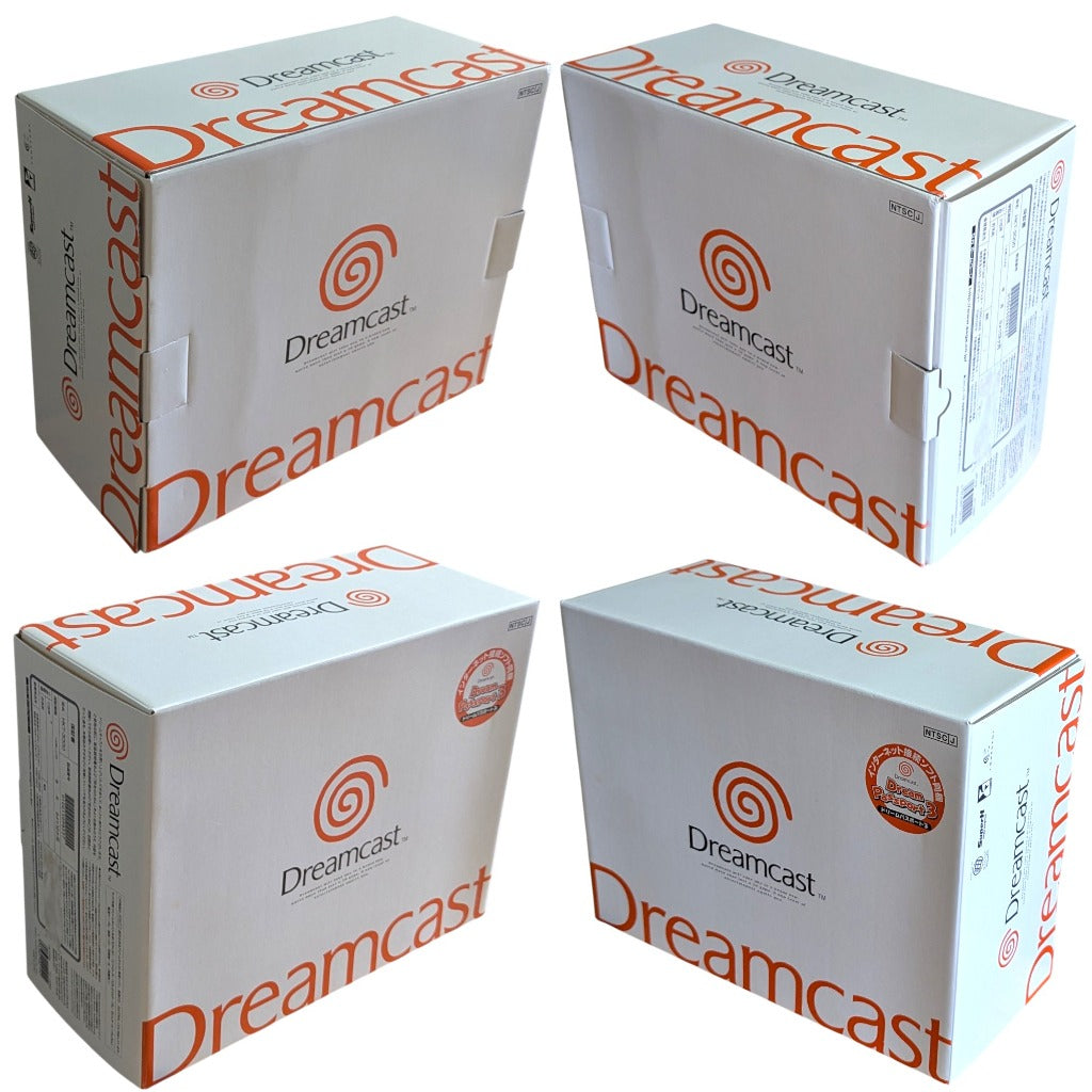 Sega Dreamcast White Box packaging 3D isometric views showing solid corners and edges