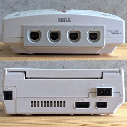 Sega Dreamcast front controller ports A B C D and rear AV OUT SERIAL AC IN ports