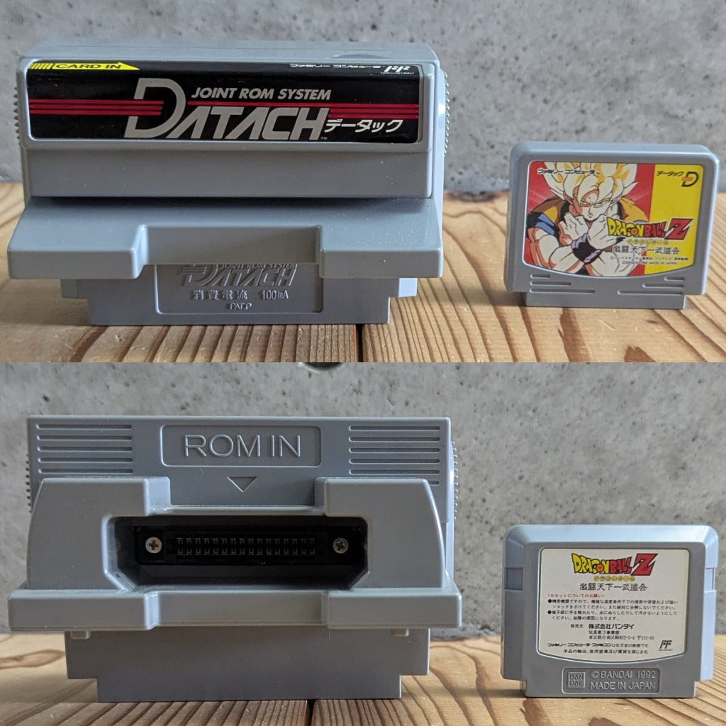 Datach Barcode Reader Unit and Dragon Ball Z Mini Cartridge Front and Rear Views