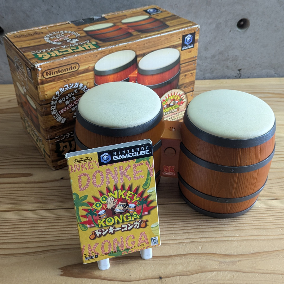 GC- Donkey Konga + Tarukonga Bongos Controller Big Box Set + Original Game [Tested / Working]