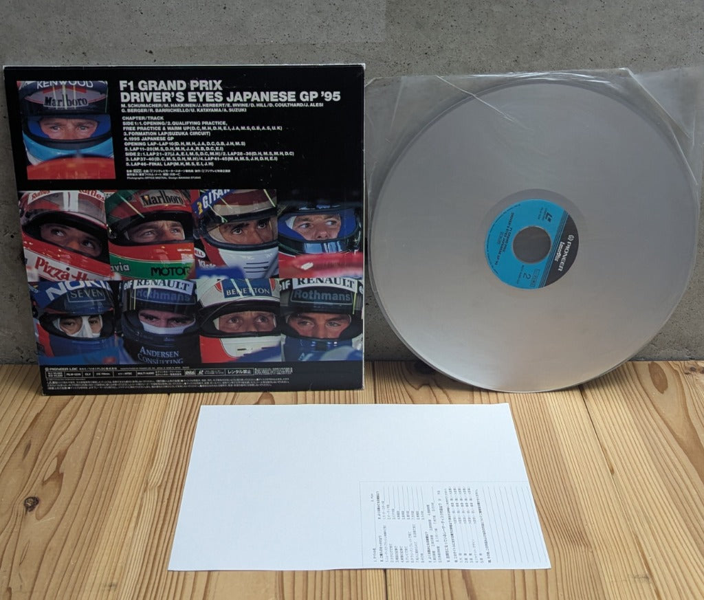 F-1 Grand Prix Driver's Eyes Japanese GP 95 Japanese LaserDisc Back Cover Driver Helmet Visors Grid with Optical Disc Side 2