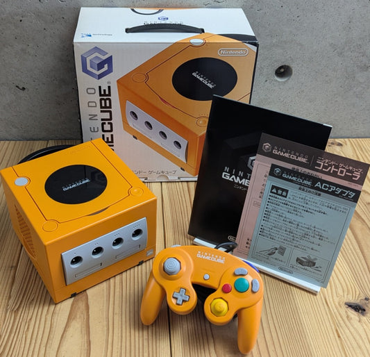 GC- Nintendo GameCube Console DOL-001 Spice Orange Box Set (CIB Matching Serial) + Controller + AC + AV + Manual (Japan NTSC-J) [Tested / Working]