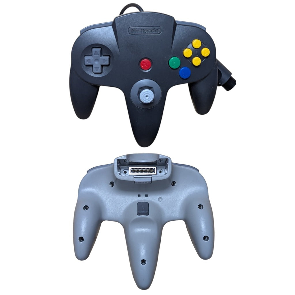 Original Nintendo 64 OEM controller front and back view with tight firm analog stick NUS-005
