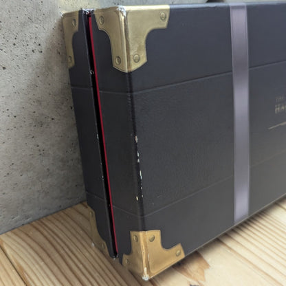 Close up view of the outer collector trunk box edge showing light vintage shelf wear